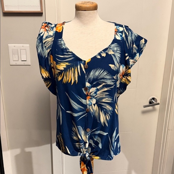 Faith and Joy Tops - Floral Women Top - Blue and Yellow